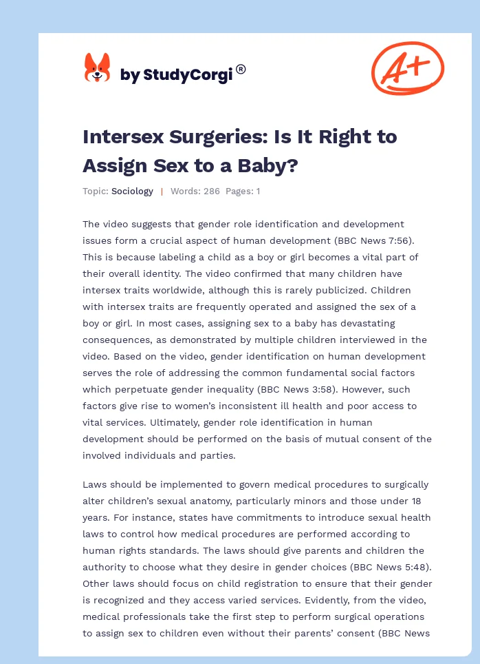 Intersex Surgeries: Is It Right to Assign Sex to a Baby?. Page 1