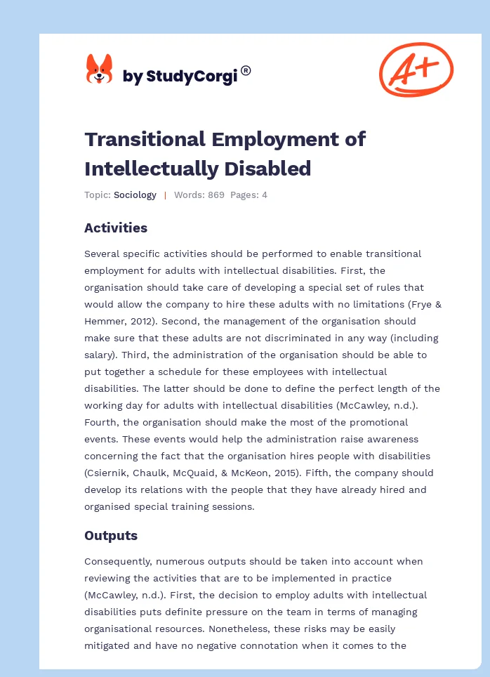 Transitional Employment of Intellectually Disabled. Page 1
