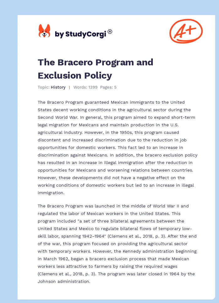 The Bracero Program and Exclusion Policy. Page 1