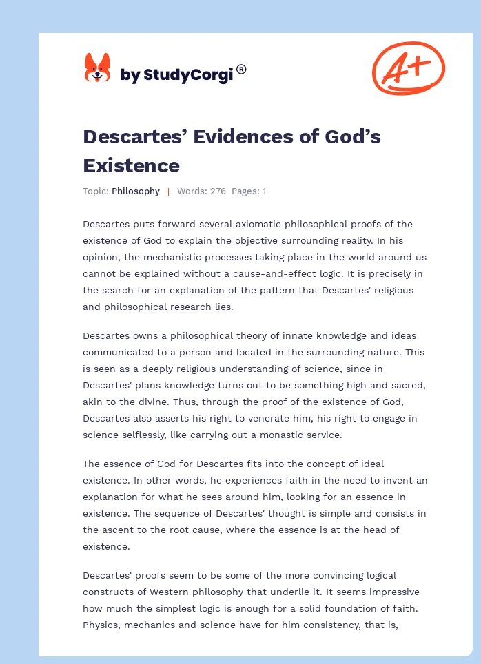 Descartes’ Evidences of God’s Existence. Page 1