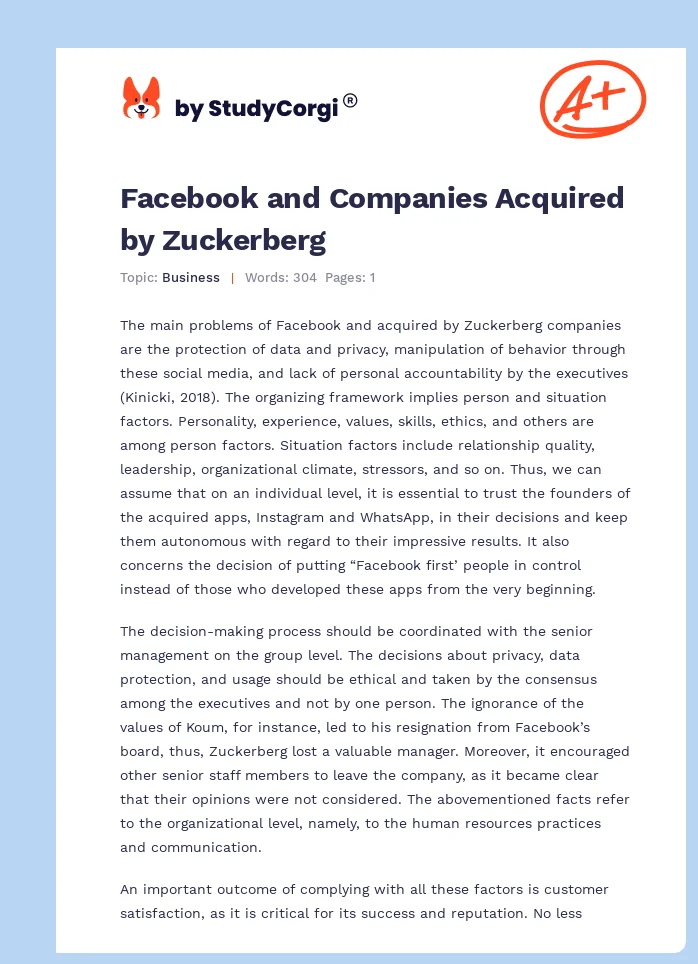 Facebook and Companies Acquired by Zuckerberg. Page 1
