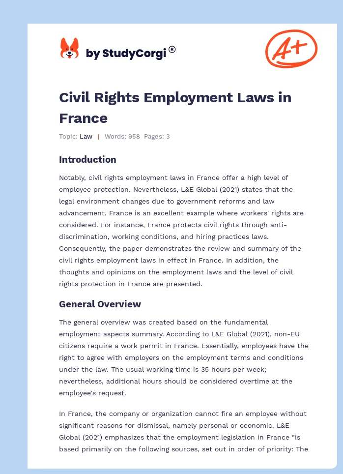 Civil Rights Employment Laws in France. Page 1