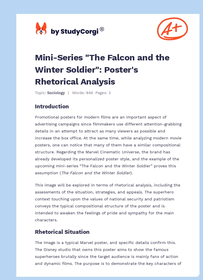 Mini-Series "The Falcon and the Winter Soldier": Poster's Rhetorical Analysis. Page 1