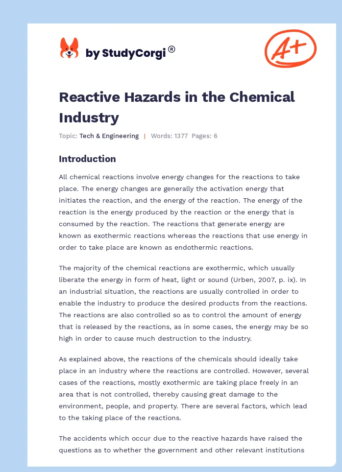 Reactive Hazards in the Chemical Industry. Page 1