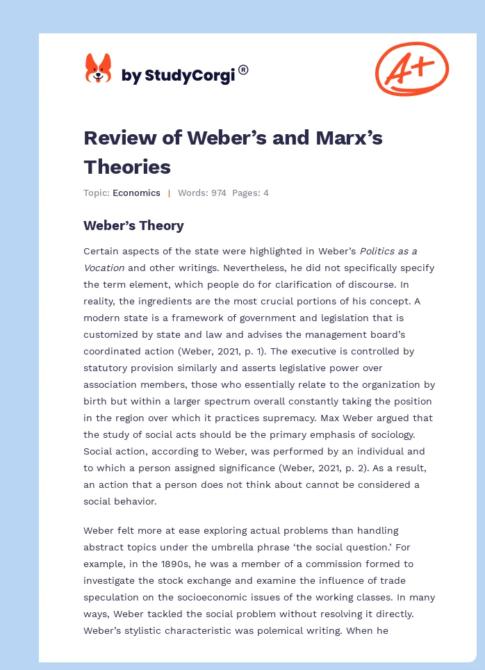 Review of Weber’s and Marx’s Theories. Page 1