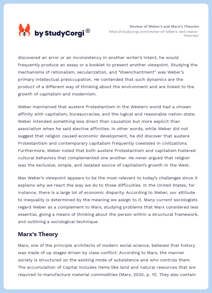 Review of Weber’s and Marx’s Theories. Page 2