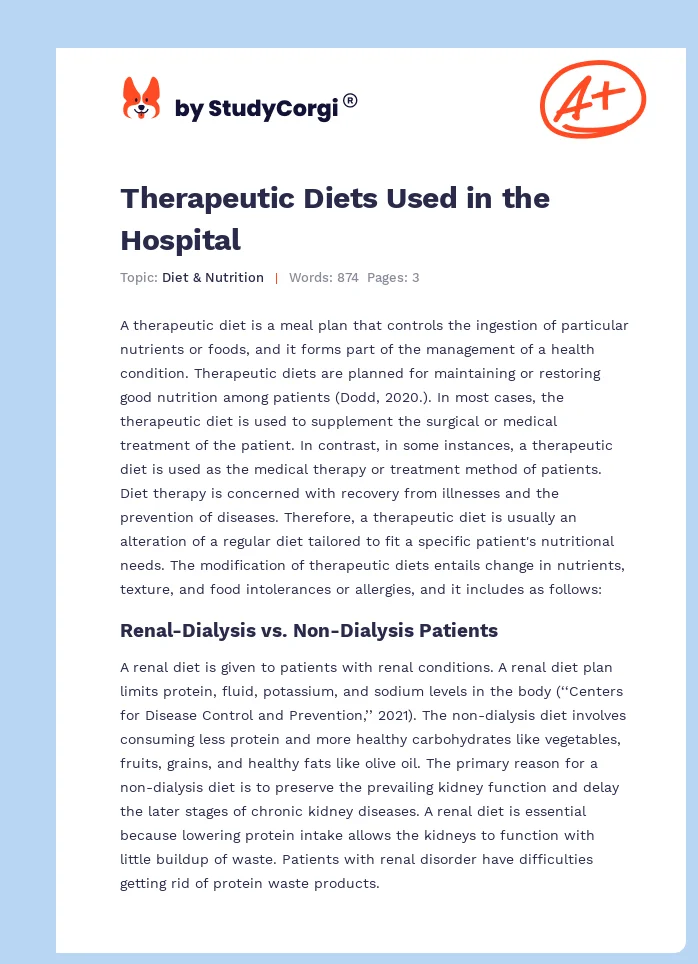 Therapeutic Diets Used in the Hospital. Page 1