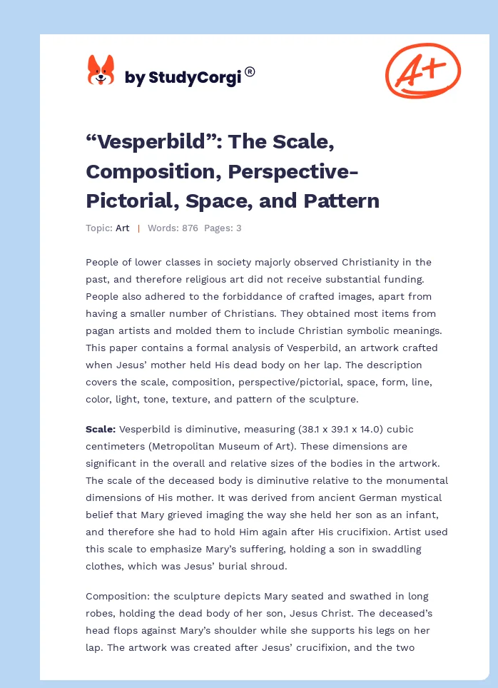 “Vesperbild”: The Scale, Composition, Perspective-Pictorial, Space, and Pattern. Page 1