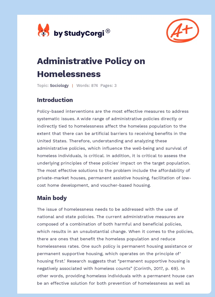Administrative Policy on Homelessness. Page 1