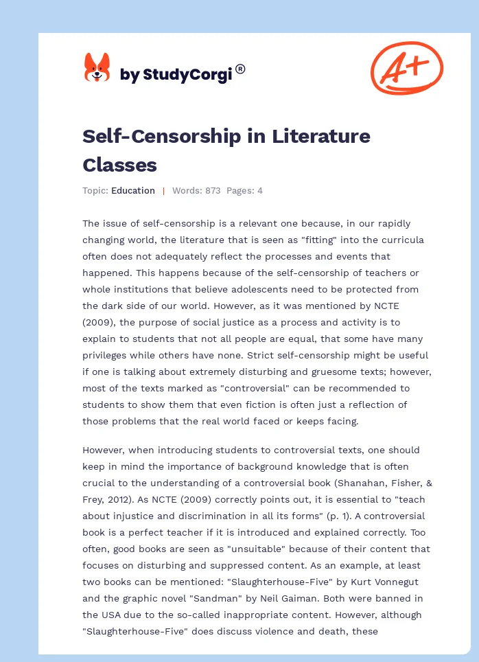 Self-Censorship in Literature Classes. Page 1
