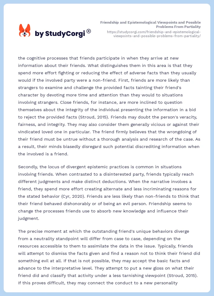 Friendship and Epistemological Viewpoints and Possible Problems From Partiality. Page 2