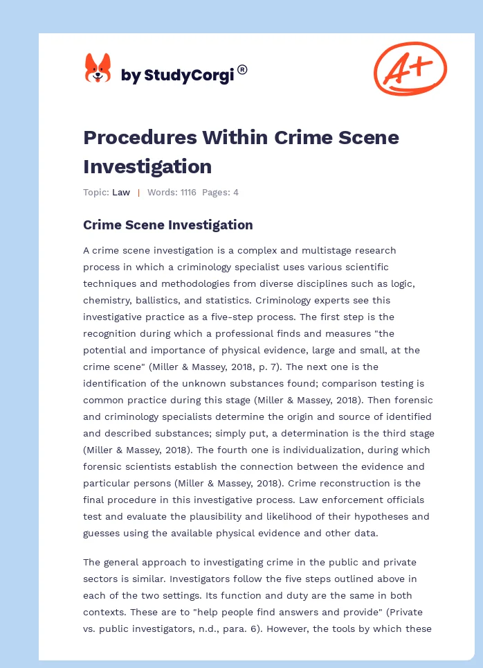 Procedures Within Crime Scene Investigation. Page 1
