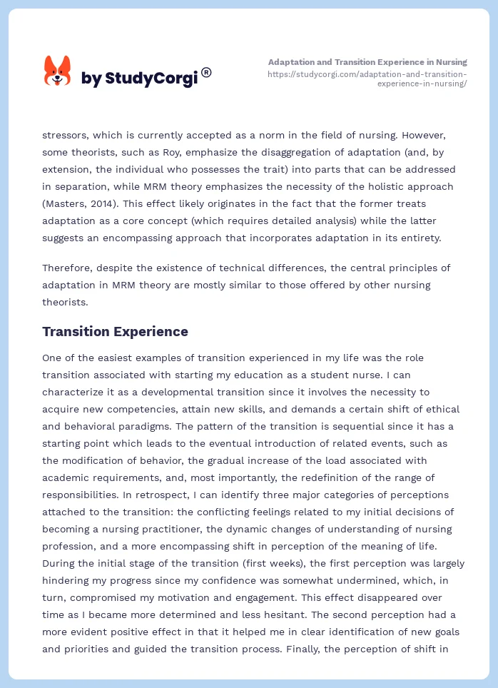 Adaptation and Transition Experience in Nursing. Page 2