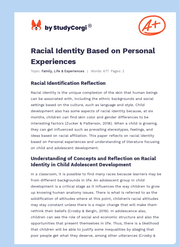 Racial Identity Based on Personal Experiences. Page 1