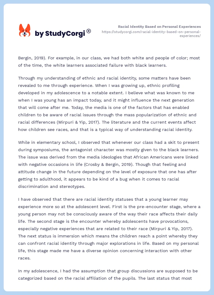 Racial Identity Based on Personal Experiences. Page 2