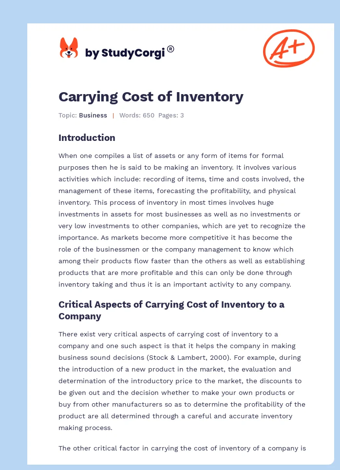 Carrying Cost of Inventory. Page 1