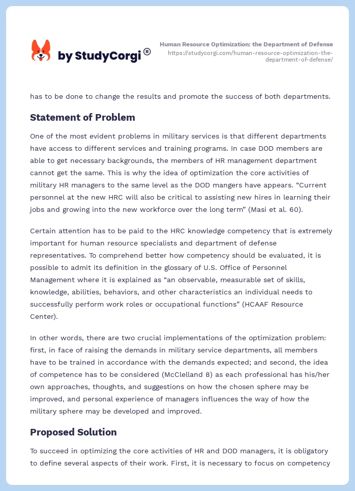 Human Resource Optimization: the Department of Defense. Page 2