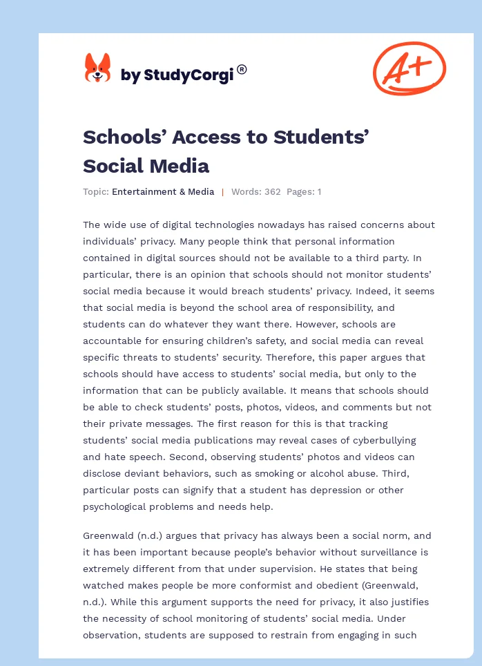 Schools’ Access to Students’ Social Media. Page 1