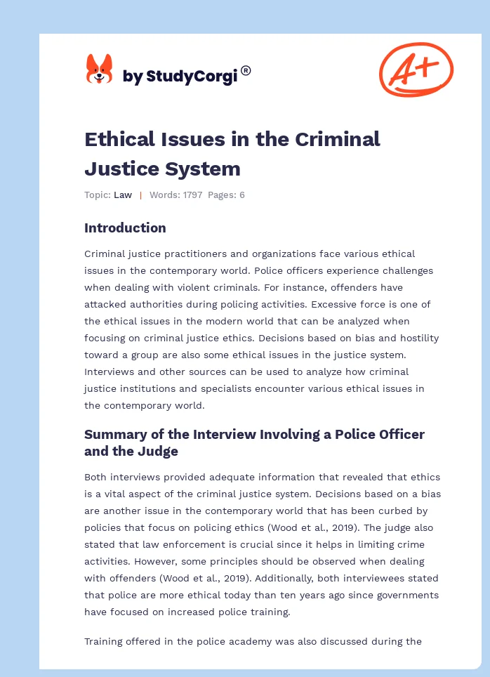 Ethical Issues in the Criminal Justice System. Page 1