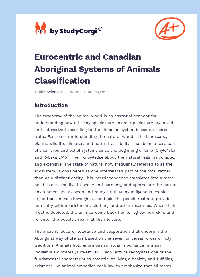 Eurocentric and Canadian Aboriginal Systems of Animals Classification. Page 1