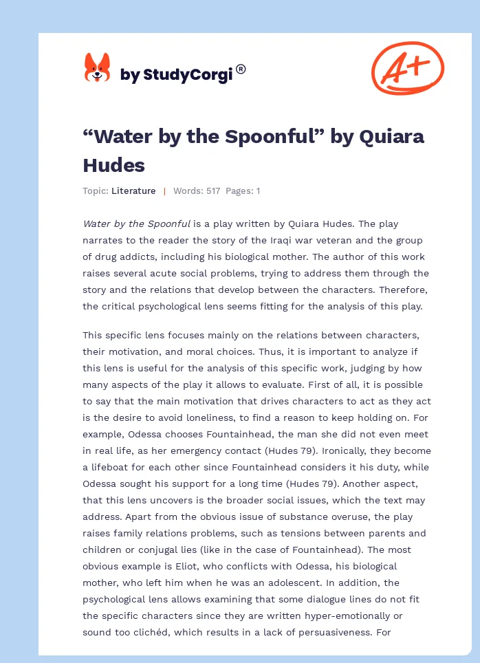 “Water by the Spoonful” by Quiara Hudes. Page 1