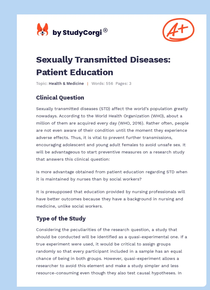 Sexually Transmitted Diseases: Patient Education. Page 1