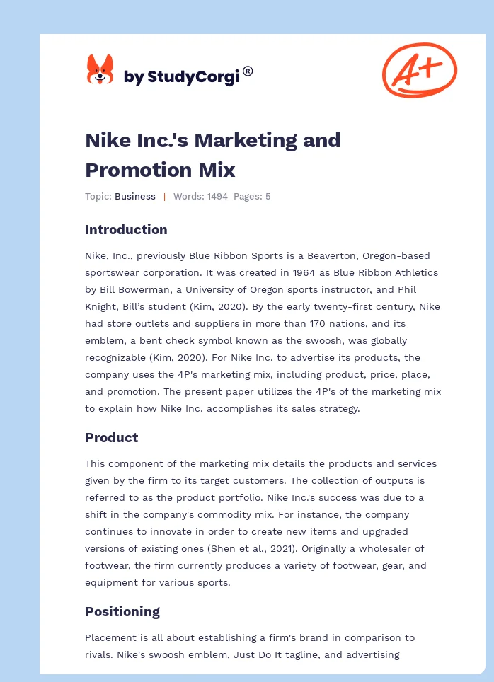 Nike Inc.'s Marketing and Promotion Mix. Page 1