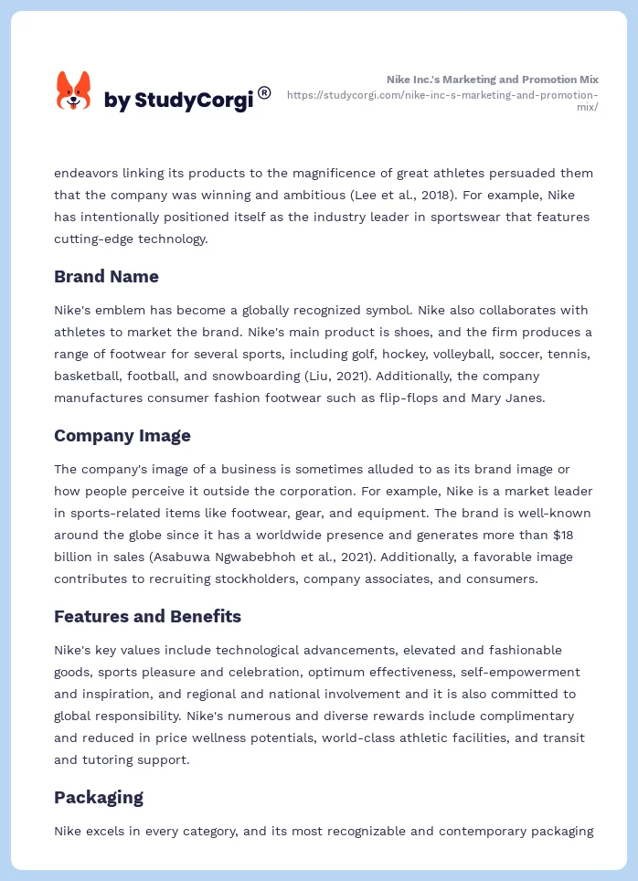 Nike Inc.'s Marketing and Promotion Mix. Page 2