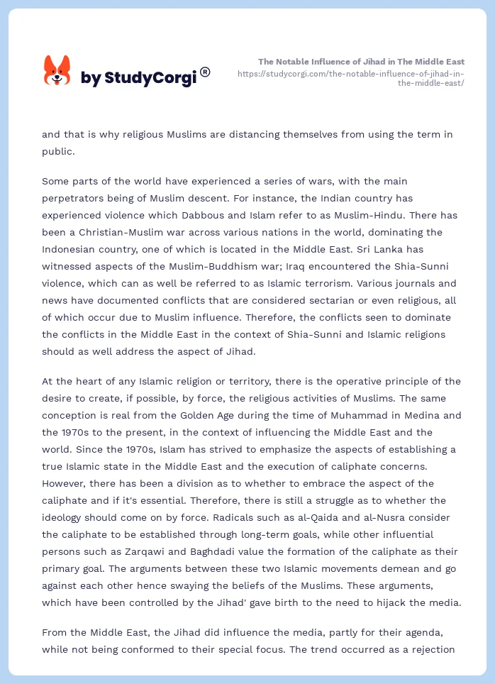 The Notable Influence of Jihad in The Middle East. Page 2