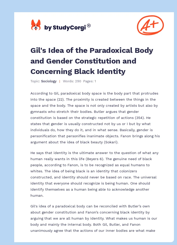 Gil's Idea of the Paradoxical Body and Gender Constitution and Concerning Black Identity. Page 1