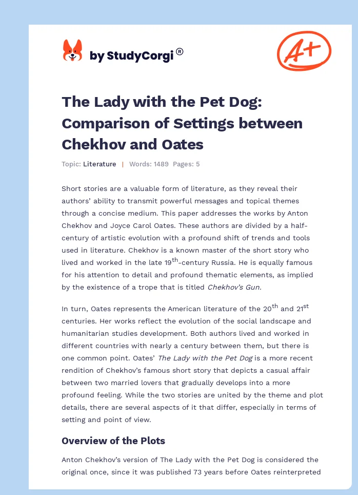 The Lady with the Pet Dog: Comparison of Settings between Chekhov and Oates. Page 1