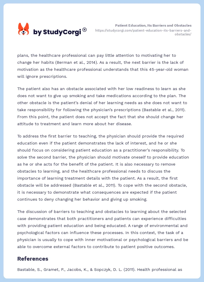 Patient Education, Its Barriers and Obstacles. Page 2