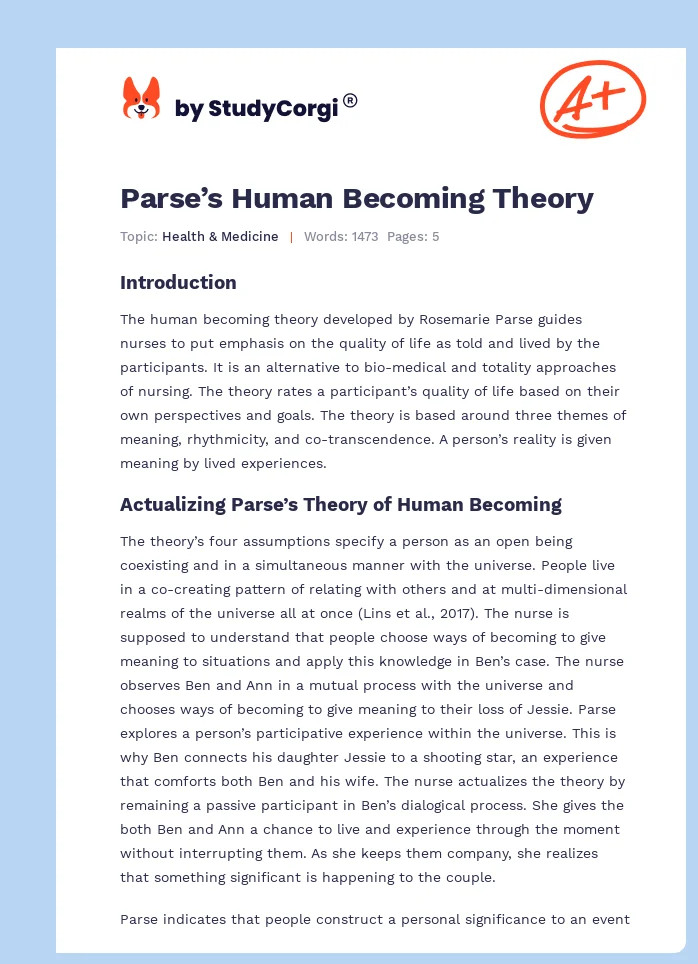 Parse’s Human Becoming Theory. Page 1