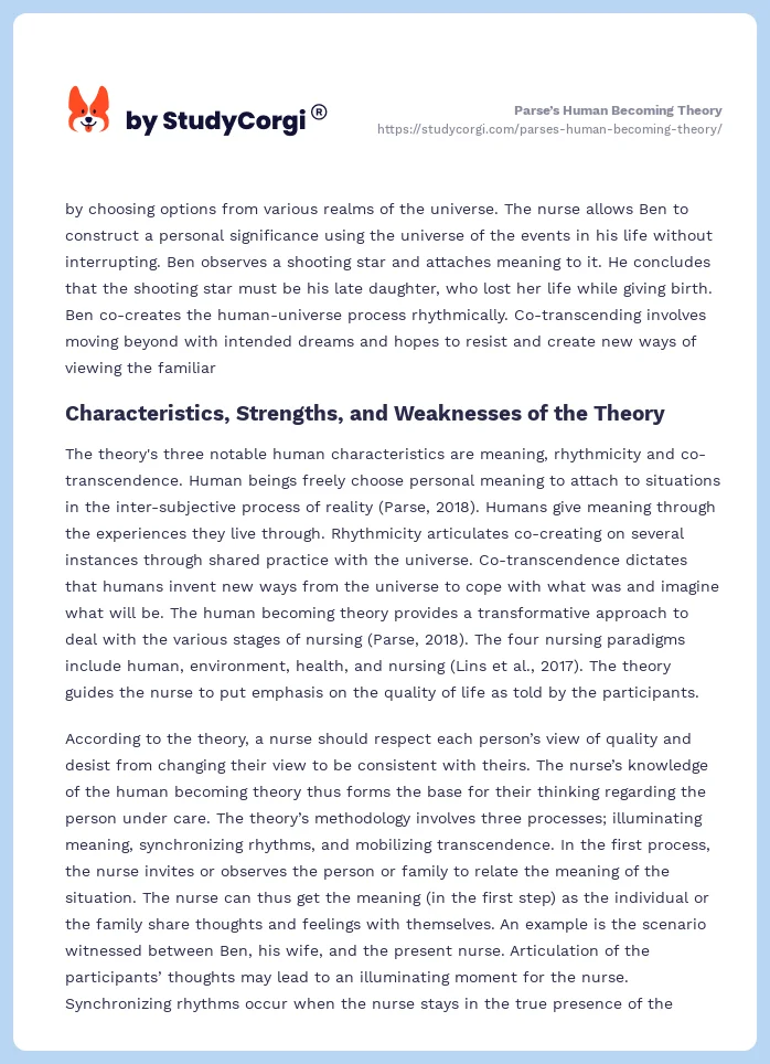 Parse’s Human Becoming Theory. Page 2