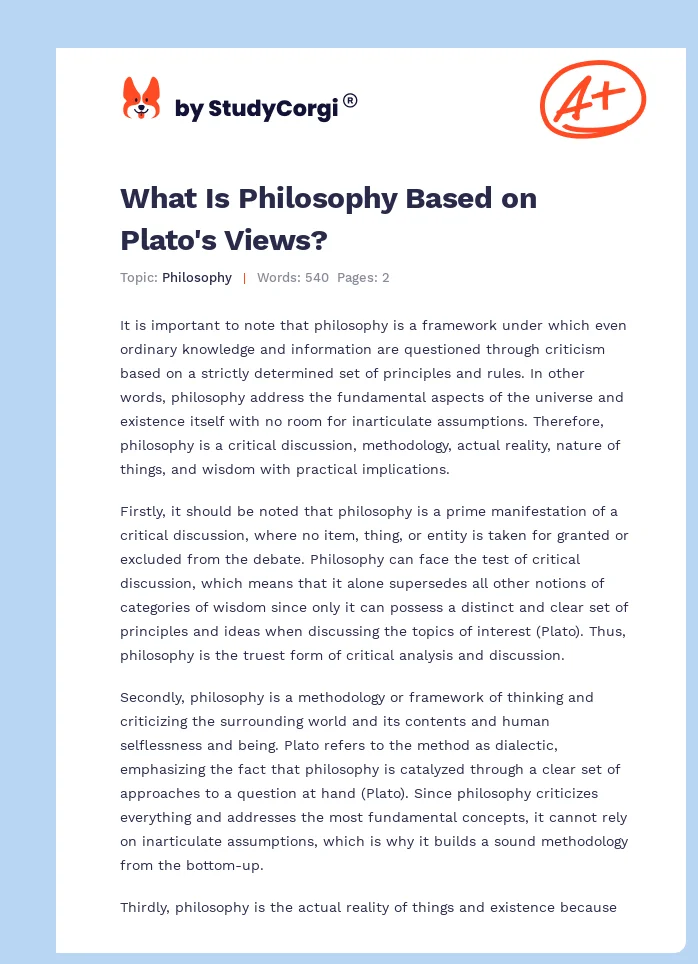 What Is Philosophy Based on Plato's Views?. Page 1