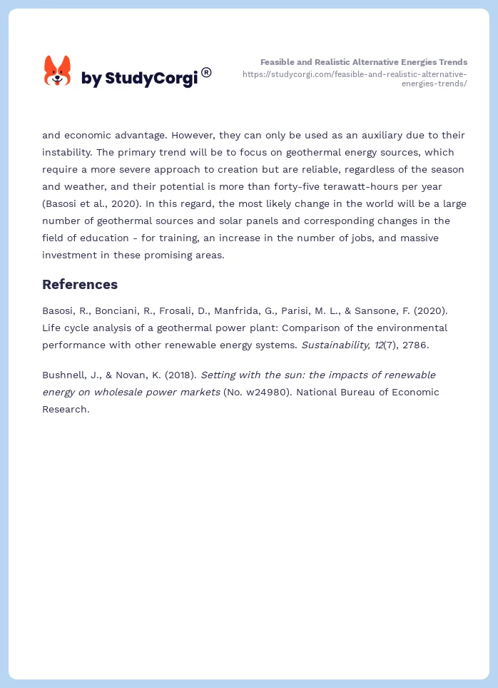 Feasible and Realistic Alternative Energies Trends. Page 2