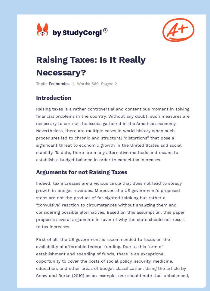 Raising Taxes: Is It Really Necessary?. Page 1