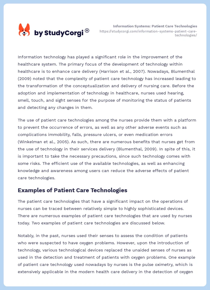 Information Systems: Patient Care Technologies. Page 2