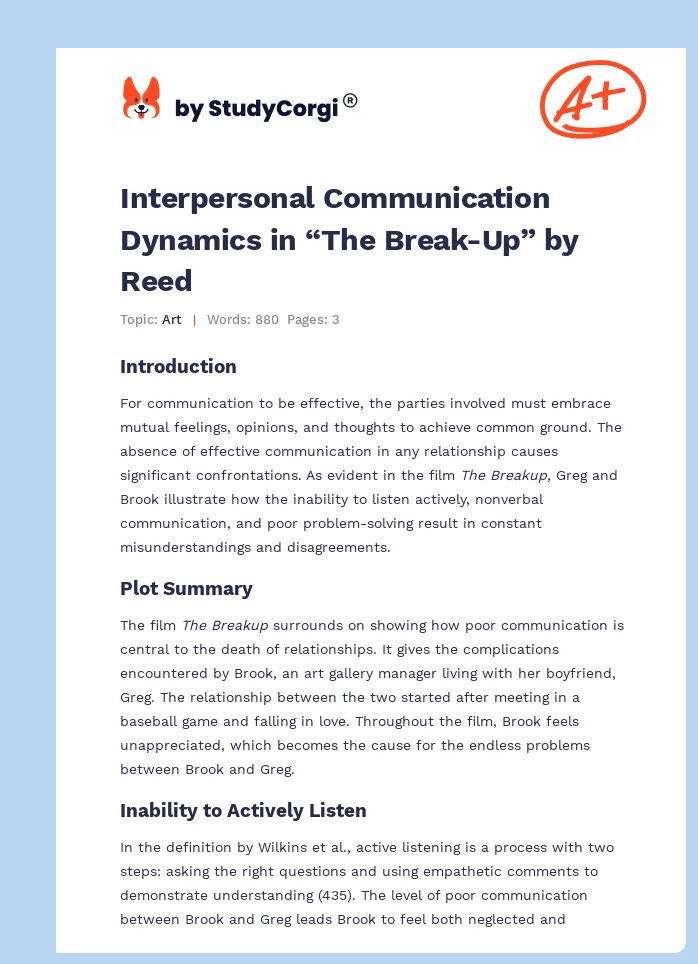 Interpersonal Communication Dynamics in “The Break-Up” by Reed. Page 1