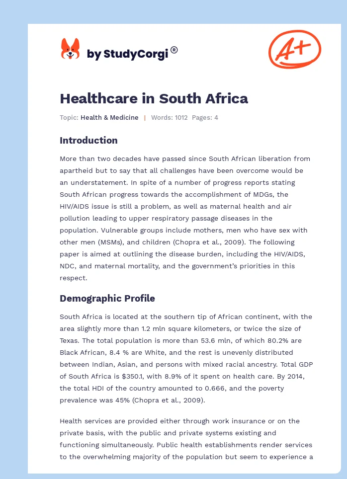 Healthcare in South Africa. Page 1