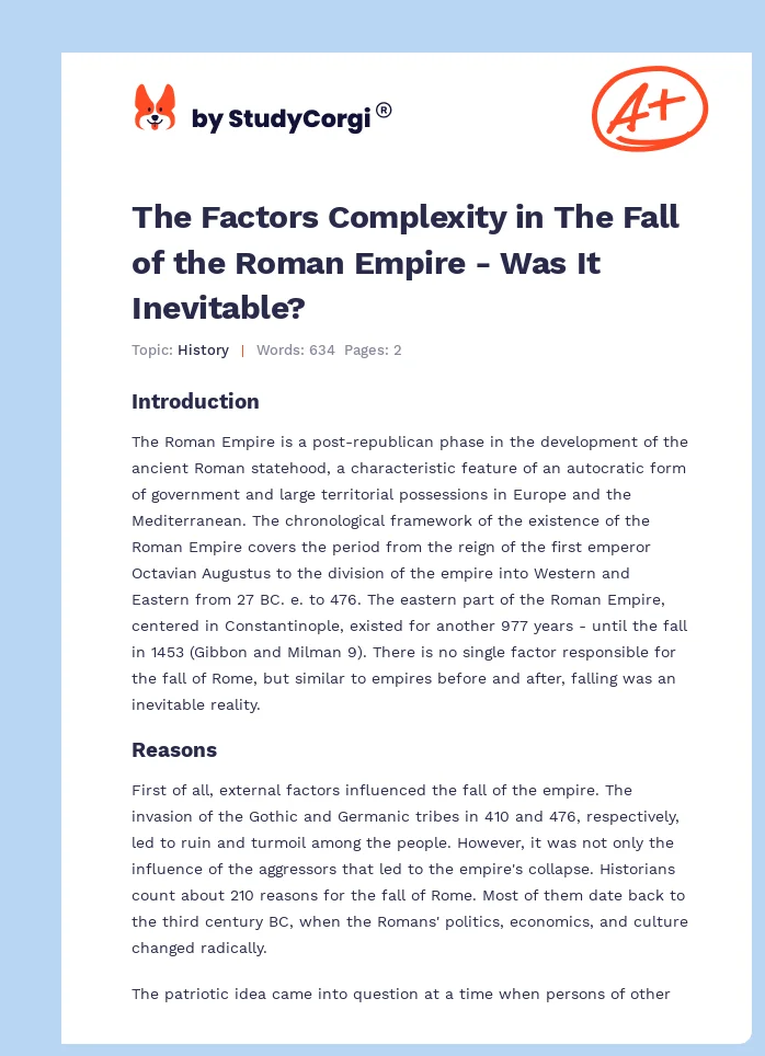 The Roman Empire: Reasons of the Fall. Page 1