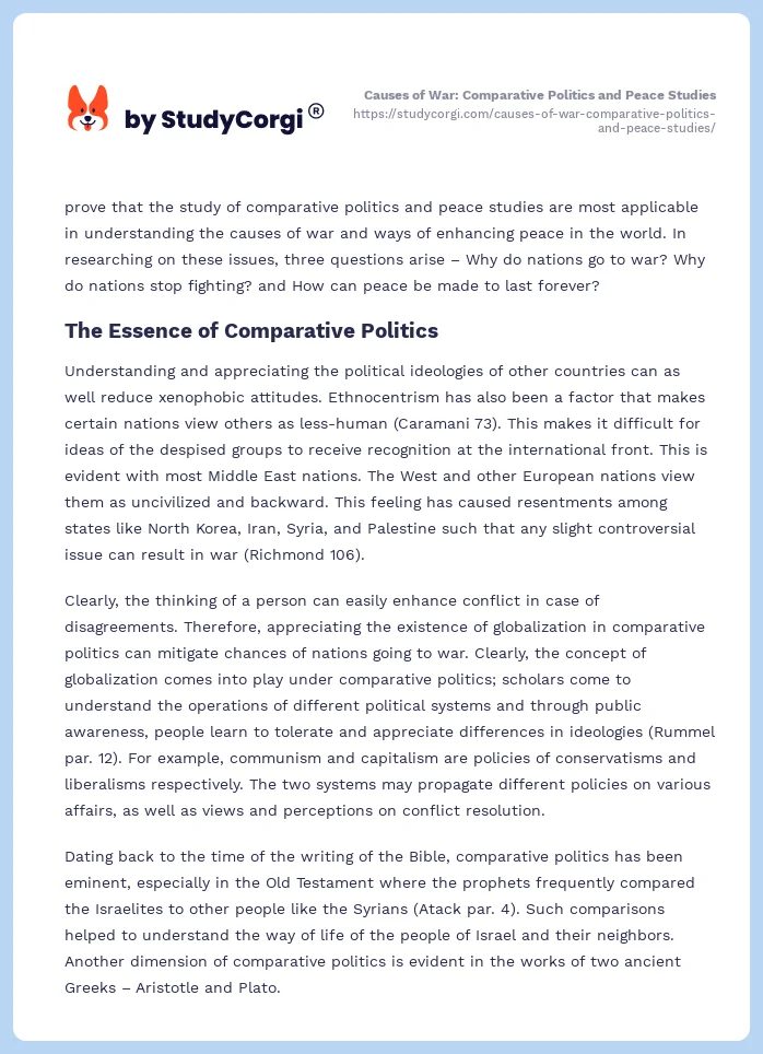 Causes of War: Comparative Politics and Peace Studies. Page 2