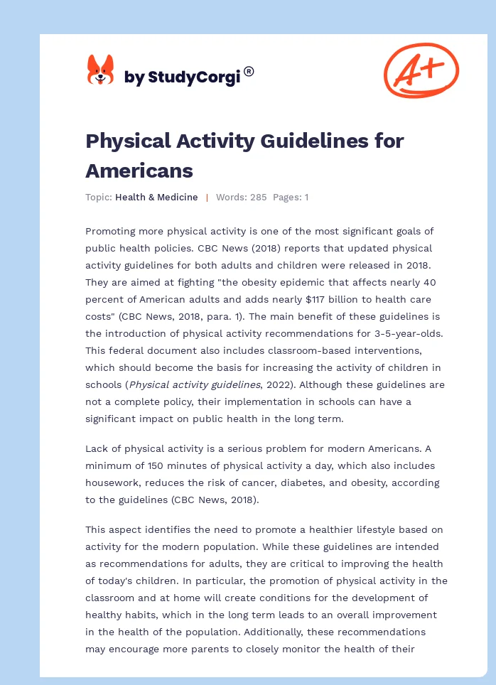 Physical Activity Guidelines for Americans. Page 1