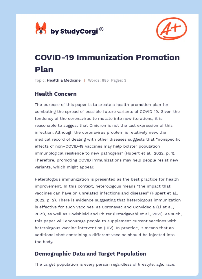 COVID-19 Immunization Promotion Plan. Page 1