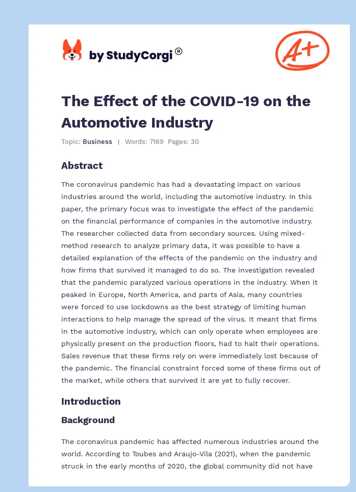The Effect of the COVID-19 on the Automotive Industry. Page 1