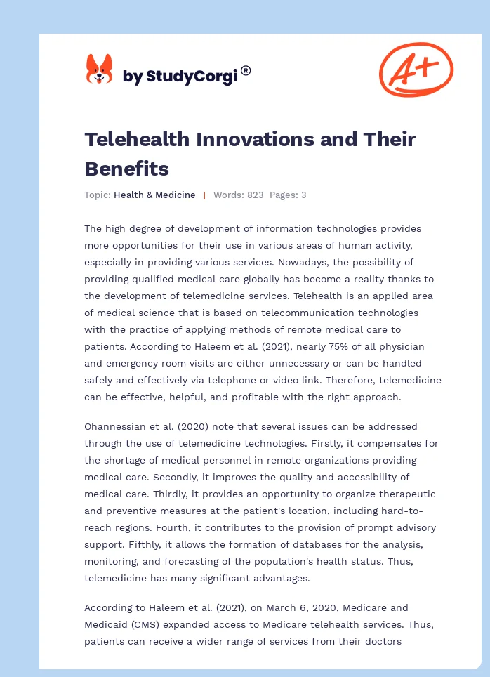 Telehealth Innovations and Their Benefits. Page 1