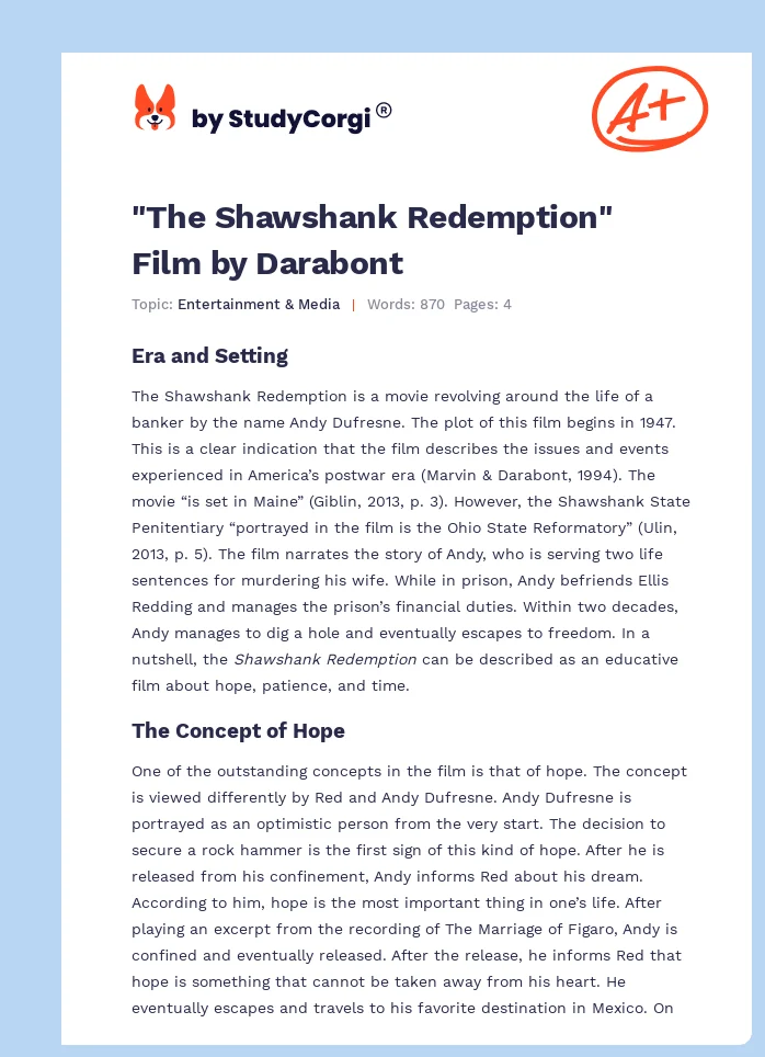 "The Shawshank Redemption" Film by Darabont. Page 1