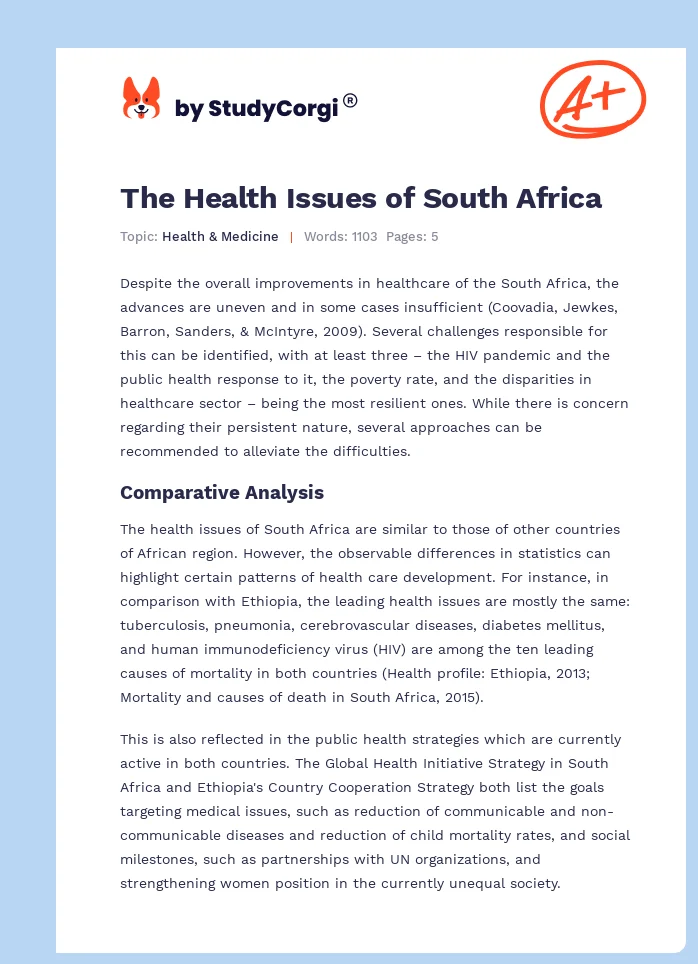 The Health Issues of South Africa. Page 1