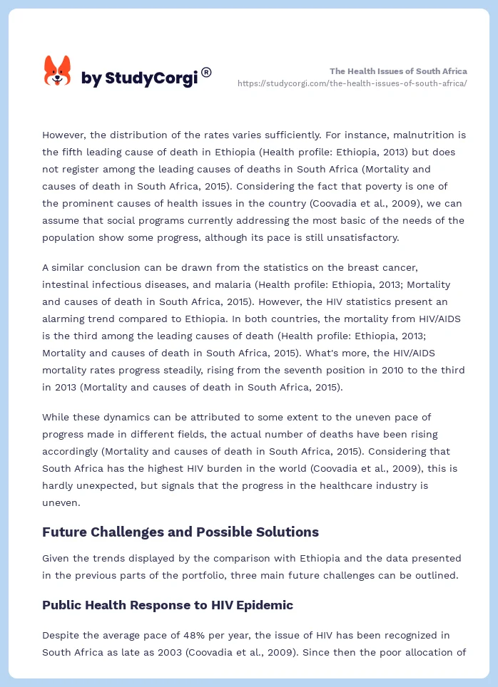 The Health Issues of South Africa. Page 2