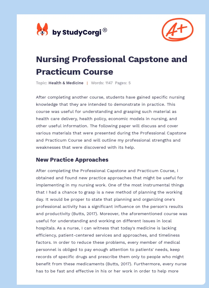 Nursing Professional Capstone and Practicum Course. Page 1